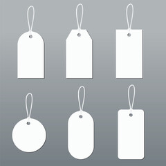 Blank white paper price tags or gift tags in different shapes. Price tag collection. Paper labels set. Set of sale tags and labels. Vector illustration