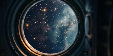 Cosmic View from Spacecraft Window   Stars and Galaxies in Stunning Outer Space Scenery