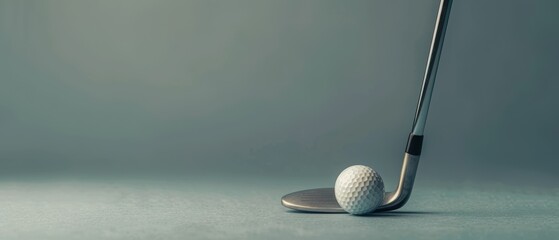 Close-up of a golf club and golf ball on green surface. Perfect for sports, recreation, and golf-related content. Ideal for stock photography.