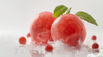 Sophisticated black tea and lychee sorbet, an image of sophisticated black tea and lychee sorbet, its subtle color and exotic flavor profile against a white background