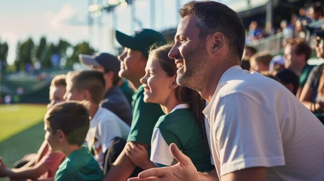 Families attentively watching a youth sports game with sharp focus and in UHD 4K resolution