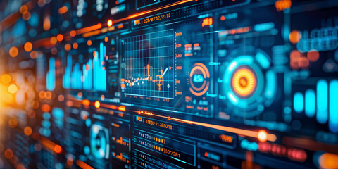 Fototapeta premium Financial Statistics and numbers on a display being reviewed by AI