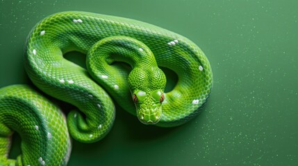 Fototapeta premium Detailed Green Snake with Scales and Eyes in Focus. 2025 Chinese Zodiac Symbol - Year of the Snake.