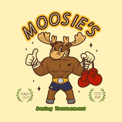Moose Boxing Mascot Vintage and Retro Character Illustration