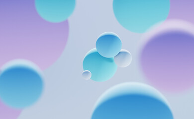 Abstract background with blue, turquoise and lilac spheres.