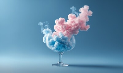 Blue and pink smoke clouds in a glass