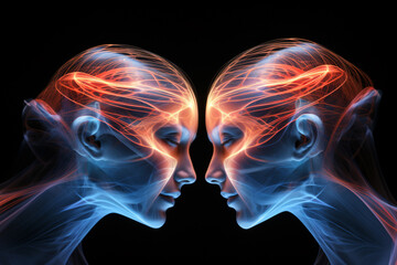 a woman's head with red and blue veins