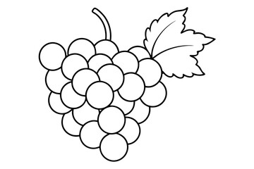 Grapes line art vector, Bunch of grapes with leaf, line art of grapes