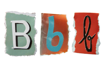 B alphabet torn from a magazine paper. Ransom note style letters.