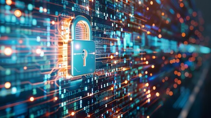 High-tech visualization of information security protocols ensuring data integrity and confidentiality