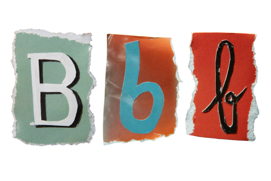 B alphabet torn from a magazine paper. Ransom note style letters. - Powered by Adobe