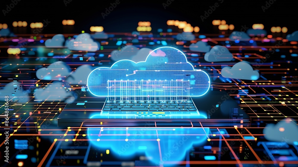 Fototapete Database storage cloud technology file data transfer sharing cyber big data information for financial online marketing internet banking application or computer download upload backup c : Generative AI