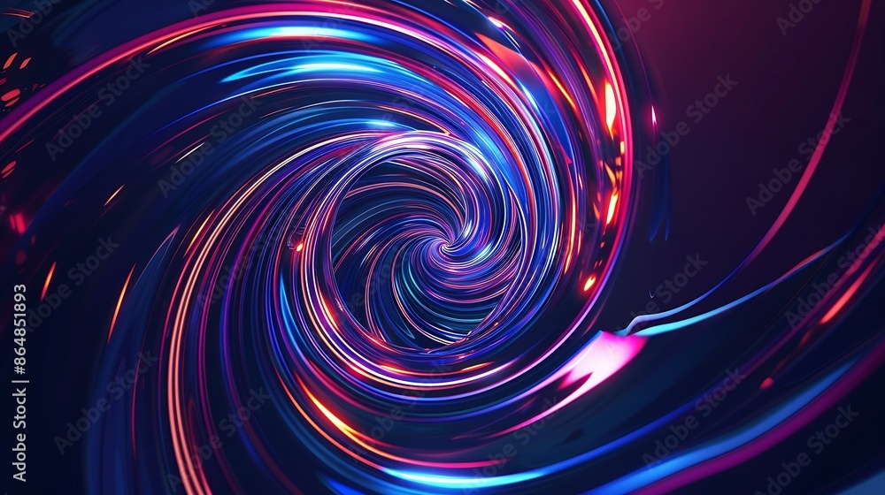 Aufkleber Colorful swirl elements with neon led illumination Abstract futuristic background : Generative AI