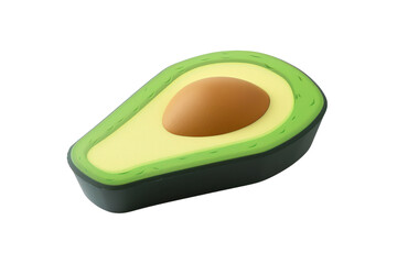 A 3D rendering of a halved avocado, showcasing its creamy flesh and large seed.  The avocado is isolated against a transparent background.