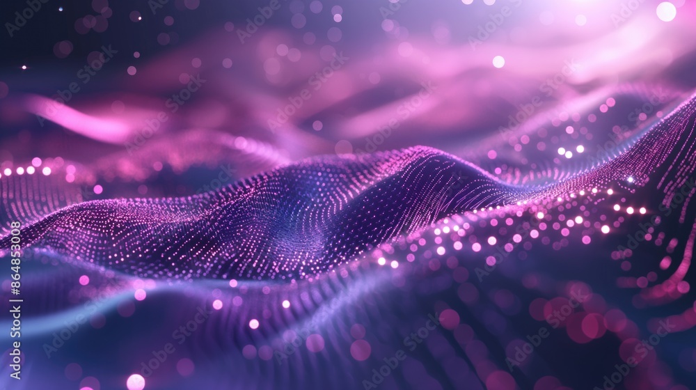 Aufkleber abstract pink particle wave background with glowing dots and flowing motion. futuristic digital wave