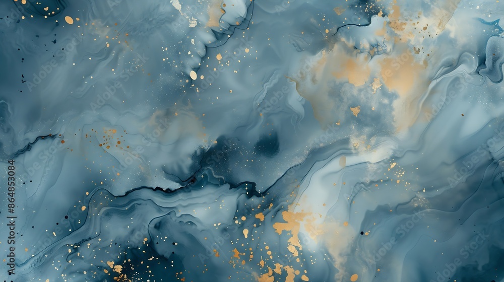 Aufkleber abstract pattern in gray beige and blue tones interspersed with gold spots : generative ai