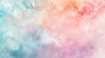 Fototapeta premium A background featuring a soft pastel watercolor texture with pink, blue, and purple splashes, creating a bright, colorful, and abstract artistic design. Desktop wallpaper. Place for text. 