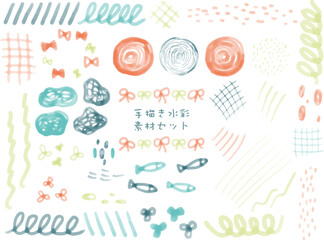 Hand-painted watercolor material set red green blue