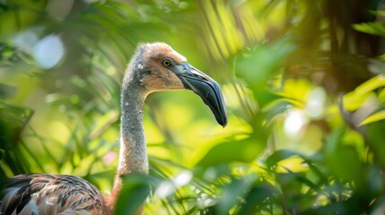 Obraz premium Young Flamingo among the Coastal Grass 