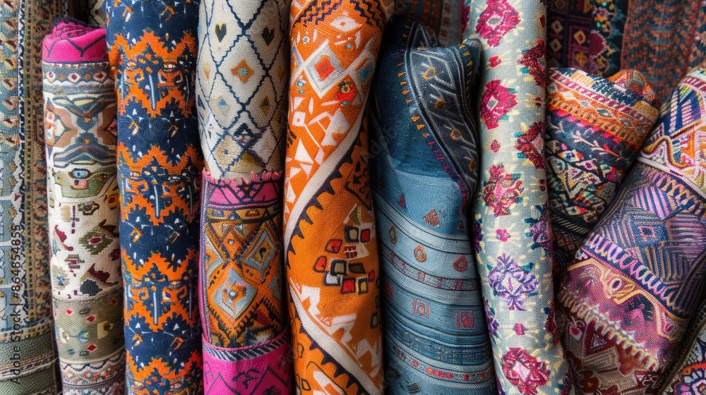 Poster digital printing of geometric and ajrakh patterns on fabric backgrounds