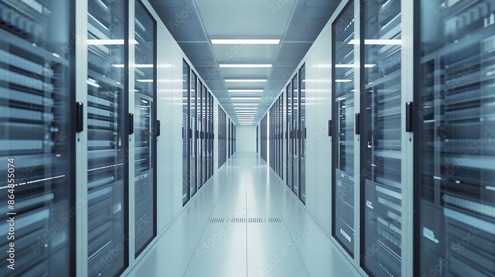 Leinwandbilder inside large data center advanced cloud computing concept corridor with server racks and cabinets fu