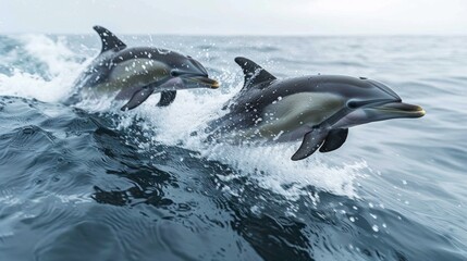 Obraz premium A Group of Dolphins Swimming in the Open Sea 