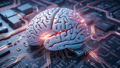 a brain on top of a computer circuit, ai AI-generated