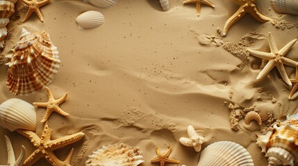 Starfish on the summer beach. Summer background. Tropical sand beach  for aesthetic summer design. Place for text