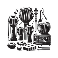 Minimalist Tabla Vector Design - Tabla Silhouette - Indian Traditional Musical Instrument Illustration.