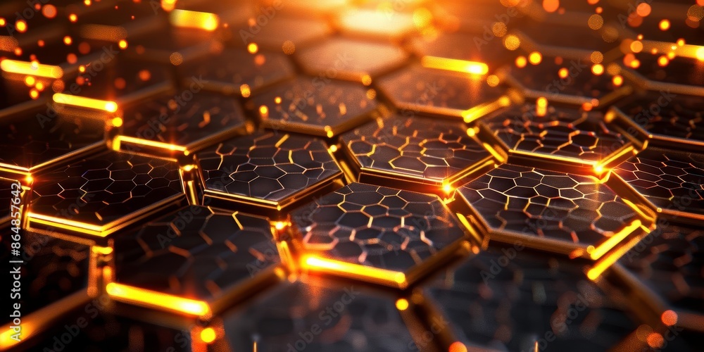 Poster close-up of glowing hexagonal pattern with futuristic technology and digital design. perfect for sci