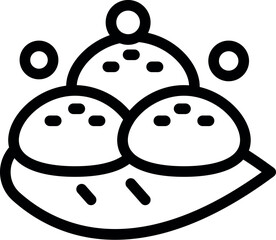 Line drawing of three buns covered in sesame seeds, resting on a plate