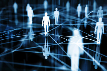 a group of people connected to lines