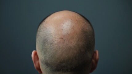 Naklejka premium Close-up view of a man's bald spot on the back of his head.