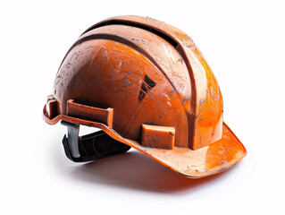 an orange hard hat with black stripes