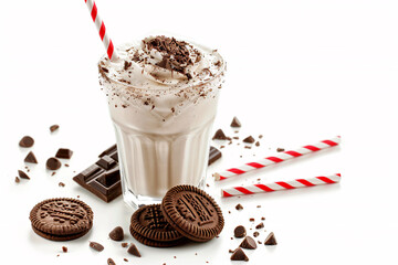 a milkshake with straws and cookies