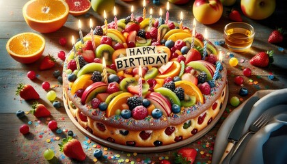 Obraz premium Fruit cake happy birthday
