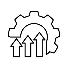 Gear arrows up black line icon. Operational excellence. System upgrade icon, gear with arrow, update process, install software. Vector Illustration.