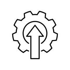 Gear arrows up black line icon. Operational excellence. System upgrade icon, gear with arrow, update process, install software. Vector Illustration.