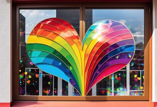 colorful heart shaped stickers adorning rainbow decals display love joy home decor, lgbtq, lgbt, pride, equality, vibrant, design, bright, pattern, cheerful