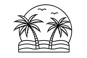 Vintage Beach with palms tree and sunset, vector summer T-Shirt Design