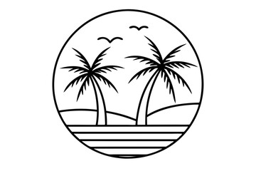 Vintage Beach with palms tree and sunset, vector summer T-Shirt Design