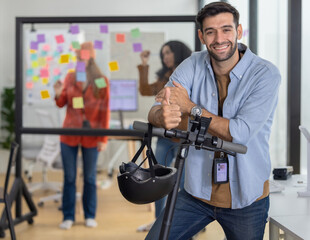 Startup Member Arrives by Scooter