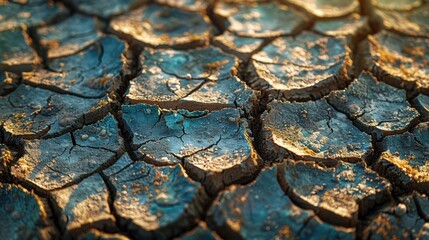 Close-up of cracked, parched earth in a drought-stricken field.