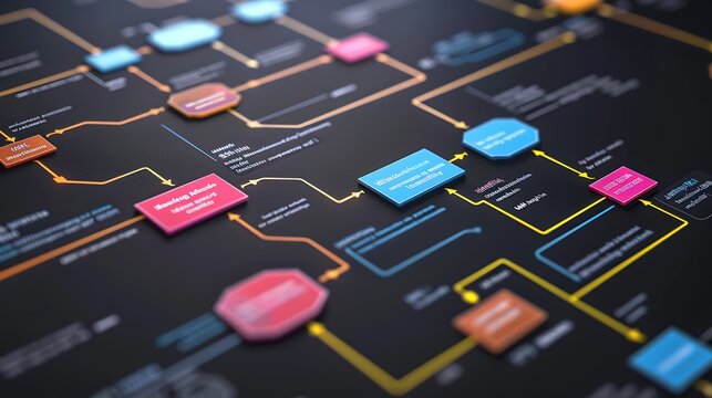 Software development flowchart diagram showing branching merging pull request commit master development and release version process workflow for business Distributed version control Gi : Generative AI