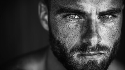 A man's face with a firm and masculine gaze 