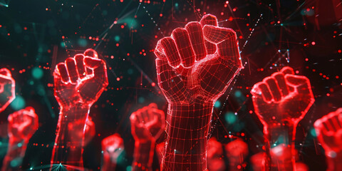 Red digital fists raised signifying