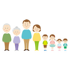 笑顔の3世代家族のイラスト