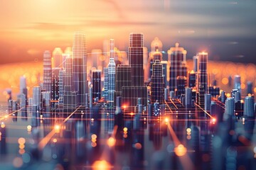 Obraz premium A digital blueprint of a smart city, innovative lab background, rule of thirds composition