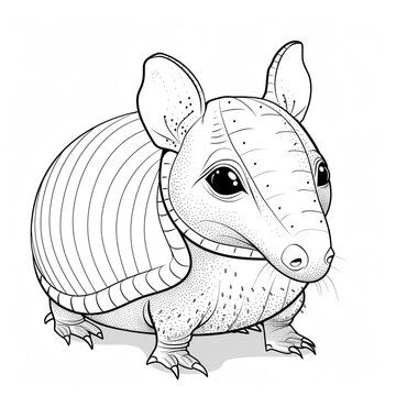 recommend clip art: Cartoon armadillo, outlined for coloring, on a white background.