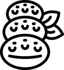 Line art icon of stacked mochi balls, a traditional japanese dessert